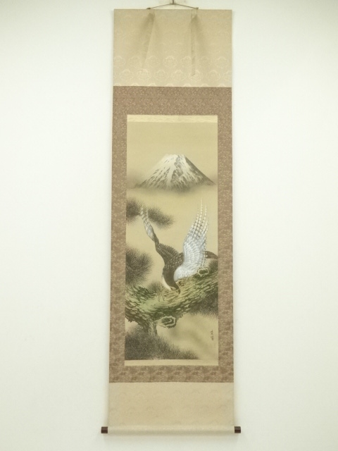 道具 ] - 道具 秀峰筆 富士松上鷹 肉筆絹本掛軸（保護箱） | ネット